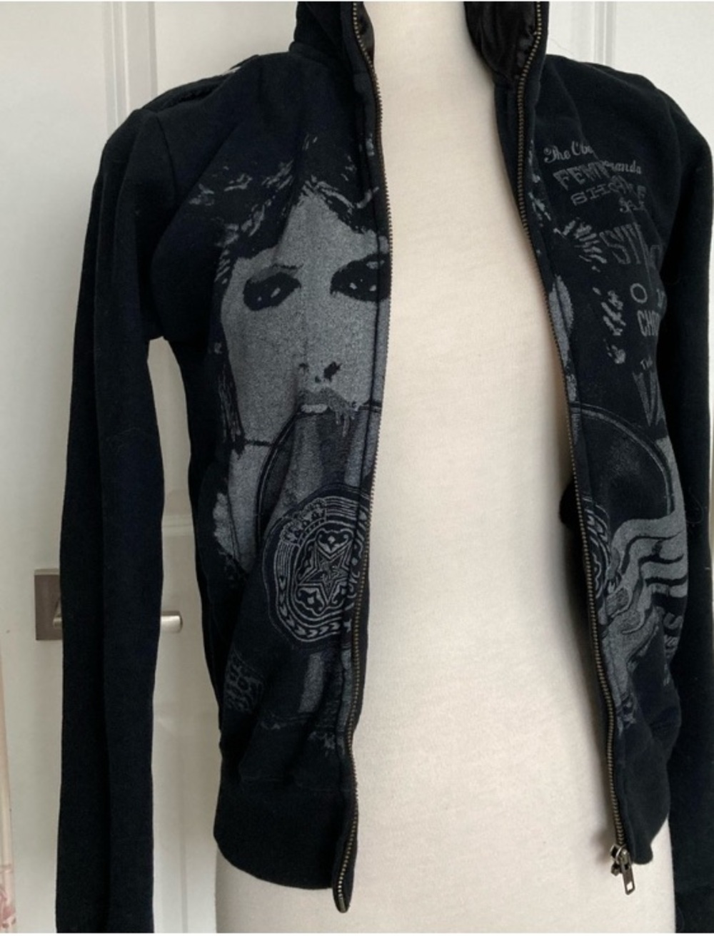 Obey Black Graphic Zip Hoodie with Monochrome Art in EUC Size XS